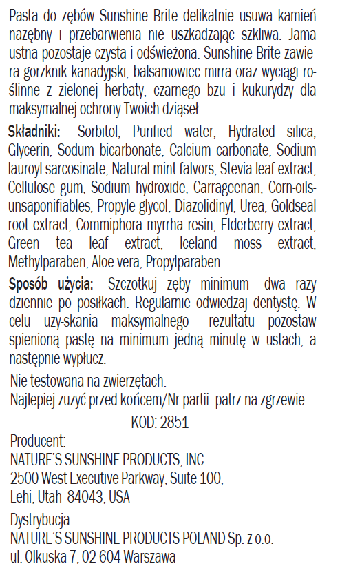 Zobu pasta - Sunshine Brite (100g) - Image 2